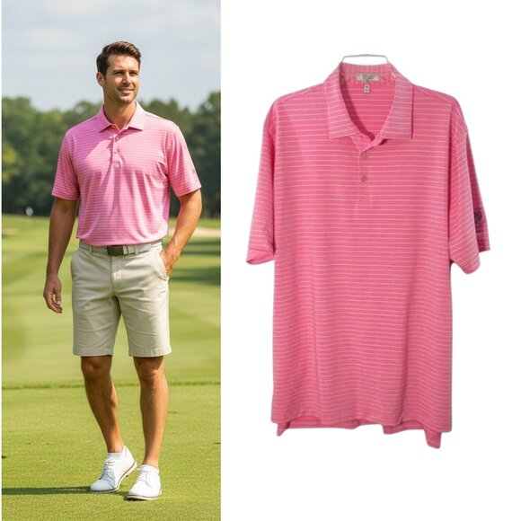 Peter Millar Other - Peter Millar Summer Comfort Golf Polo Shirt Mens Sz XL Pink Stripe Short Sleeve